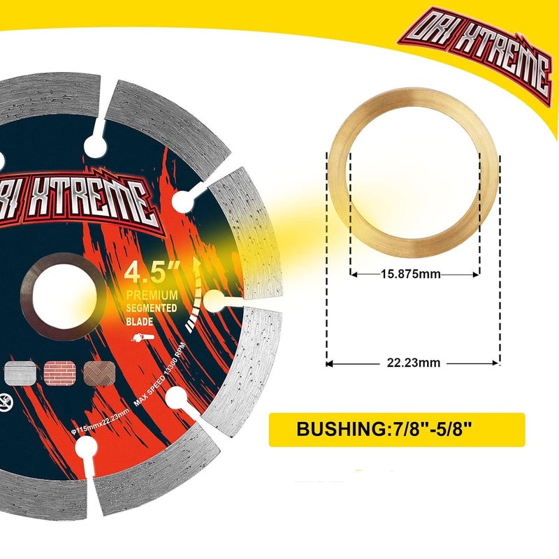 ORIXTREME 4 1/2 Inch Diamond Saw Blade, Segmented General Purpose Blade Dry/Wet Cutting Concrete, Masonry, Brick, Block,7/8"-5/8” Arbor - Image 3